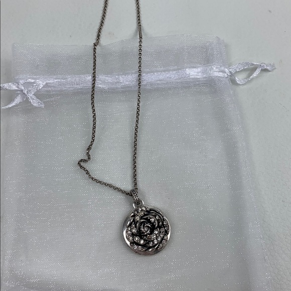 Fossil Silver Rose Sparkle Pendant Necklace Live in Sunshine Quote 18” Chain - Picture 6 of 9